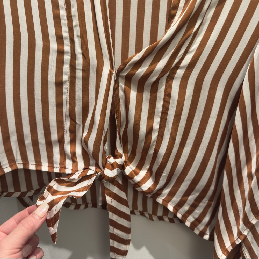 Faithfull Striped Brown and Cream  Tie Crop Top Size 4 - Picture 3 of 7